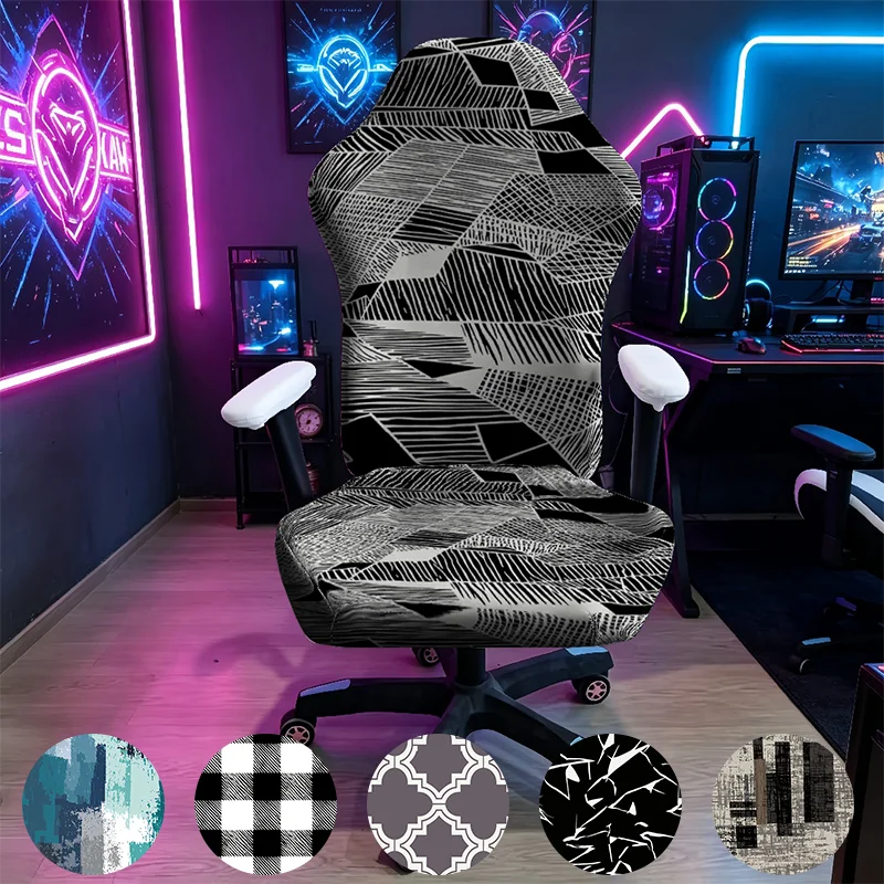 1PC Black White Abstract Line Gaming Chair Cover, E-sports Stretch Elastic Anti-Scratch Slipcover for Gamer & Office Chair