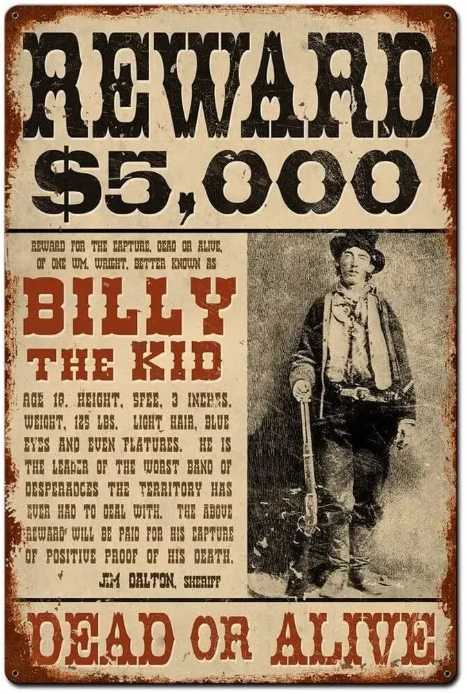 

Losea Wanted Billy The Kid Metal Tin Sign Wall Art Decor for Living Room Vintage Art Coffee Bar Signs Home Decor Gifts Decoratio