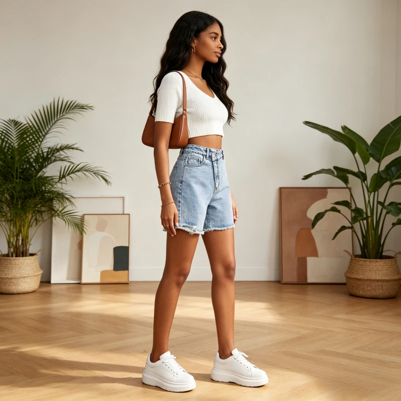 Ripped Knee Length Women Jeans Distressed Denim Spliced High Waist Washed Pockets Straight Streetwear Solid Loose 2026 Summer view 4