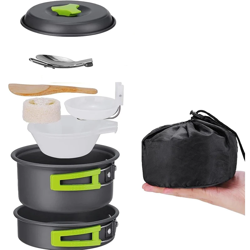 Camping Pots Cookware Set Portable Outdoor Cooking Tableware for Hiking Trekking Picnic Fishing Mountaineering