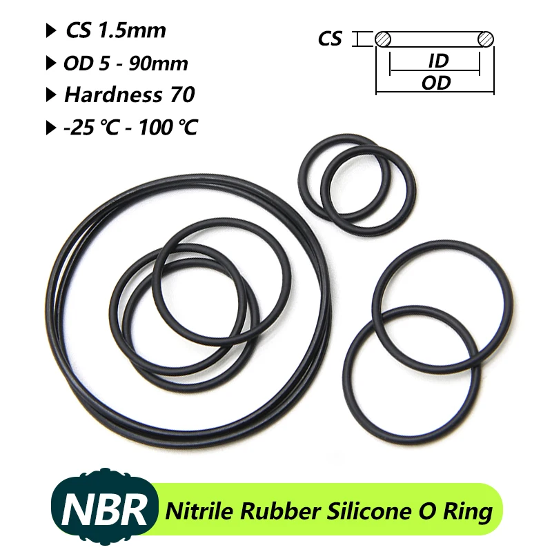 10/50Pcs Black NBR O Ring Gasket CS 1.5mm  OD 5mm ~ 80mm NBR Automobile Nitrile Rubber Round Corrosion Oil Resist Sealing Washer