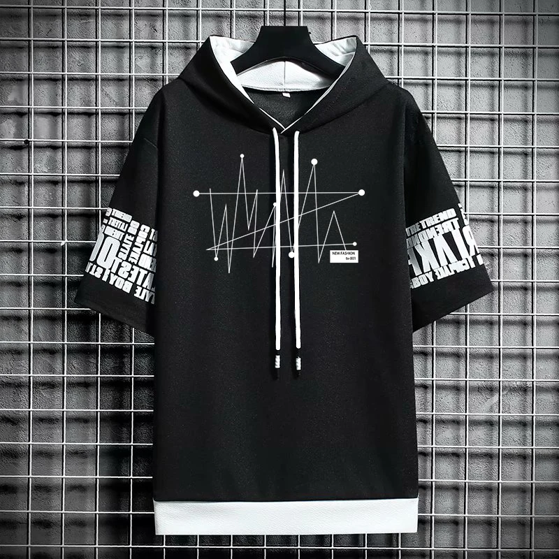 T Shirt for Men Clothing Oversized Streetwear Hoodies Korea 반팔티 Casual Hat T-shirt Print Graphic Tshirt Anime Sports Gym Hoodie