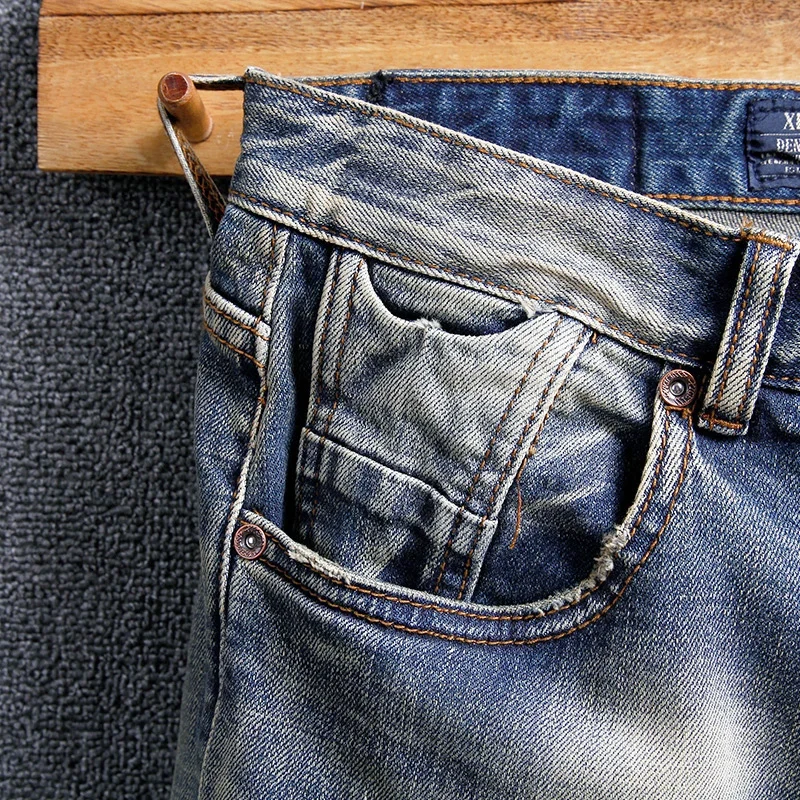 Newly Designer Fashion Men Jeans High Quality Retro Washed Elastic Slim Fit Ripped Jeans Men Trousers Vintage Denim Pants Hombre