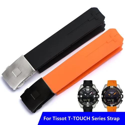 Para Tissot T-TOUCH T013 T047 20mm correa de reloj de goma de silicona suave negro naranja deporte correa de reloj impermeable T091 T 013420 A