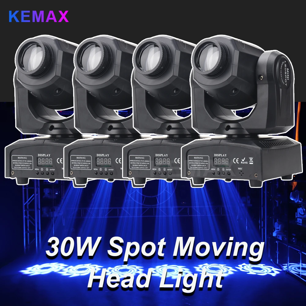 

4PCS 30W Mini Moving Head Spot Light Disco DJ Party Lights Projector Lyre Beam DMX512 Mobile RGBW 8Colors Stage for Nightclub