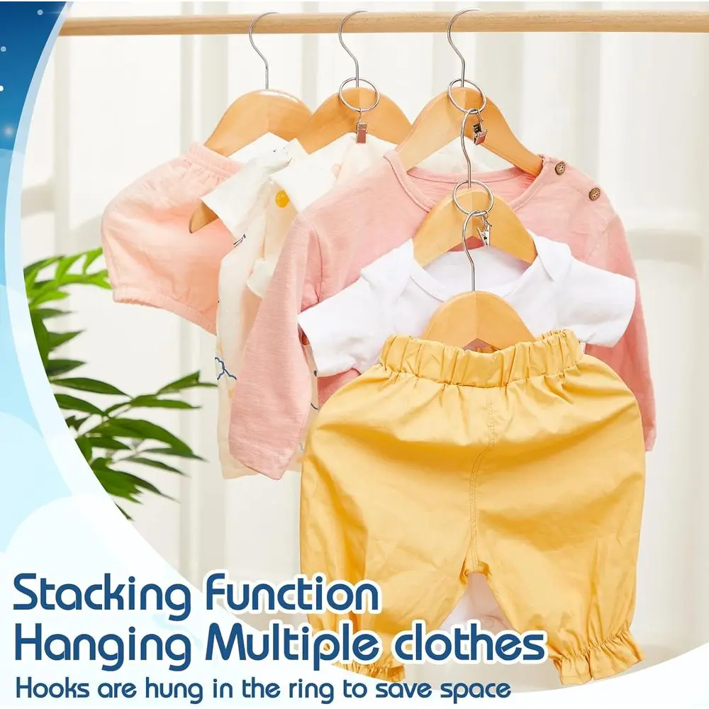 20 عبوة من شماعات الأطفال الخشبية مع مشابك معدنية، 12.6 شماعات معطف بخطاف دوار لملابس الأطفال