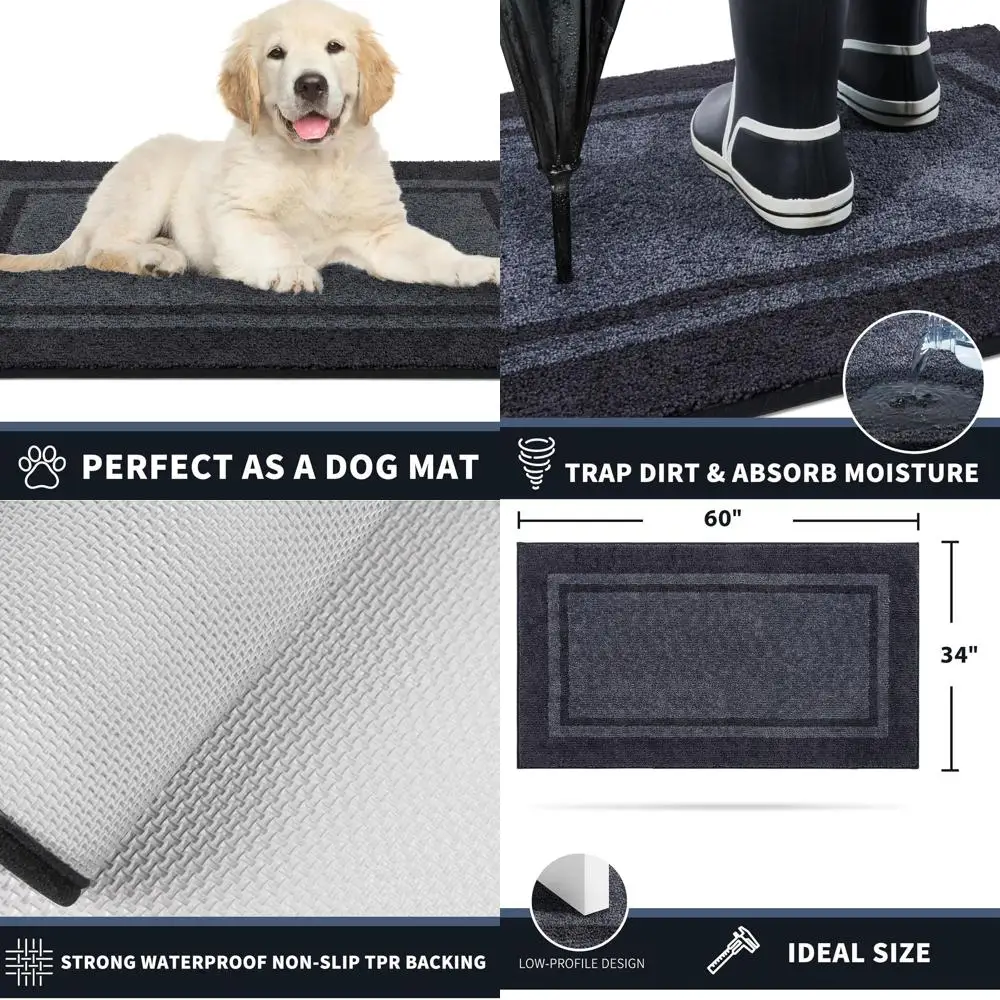 

Large 34 x 60 Door Mat, Non-Slip, Washable, Super Absorbent Entrance Rug for Shoes and Paws, Bluish Grey & Charcoal