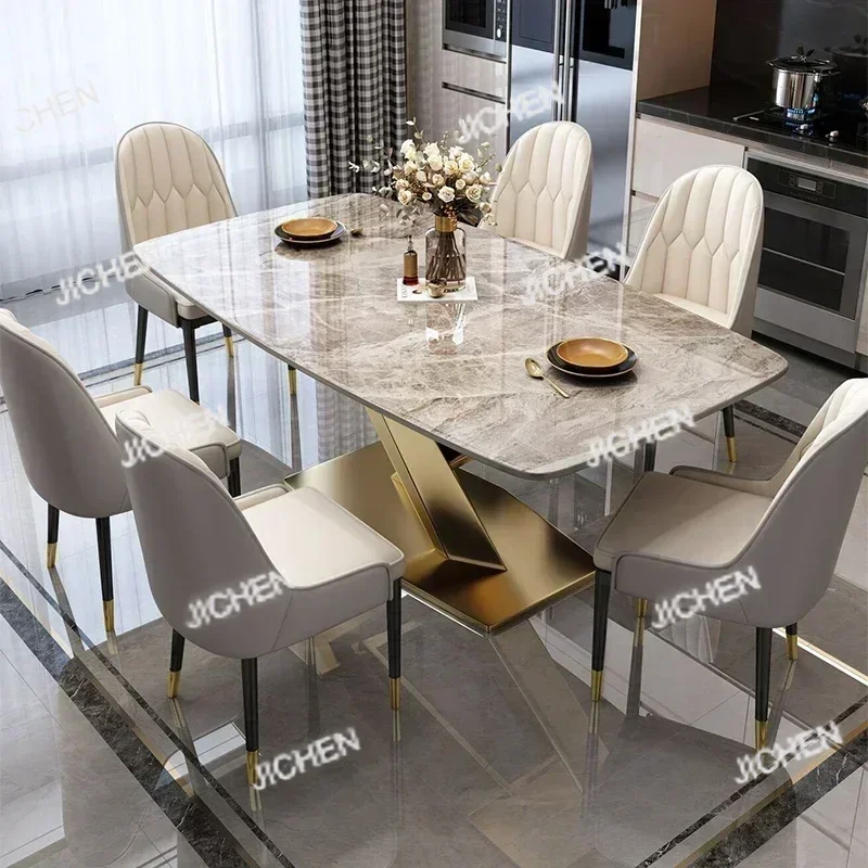 

Kitchen Fashion Dining Tables Thick Solid Rock Board Center Steel Luxury Dining Tables Kitchens Table Basse Dining Furniture