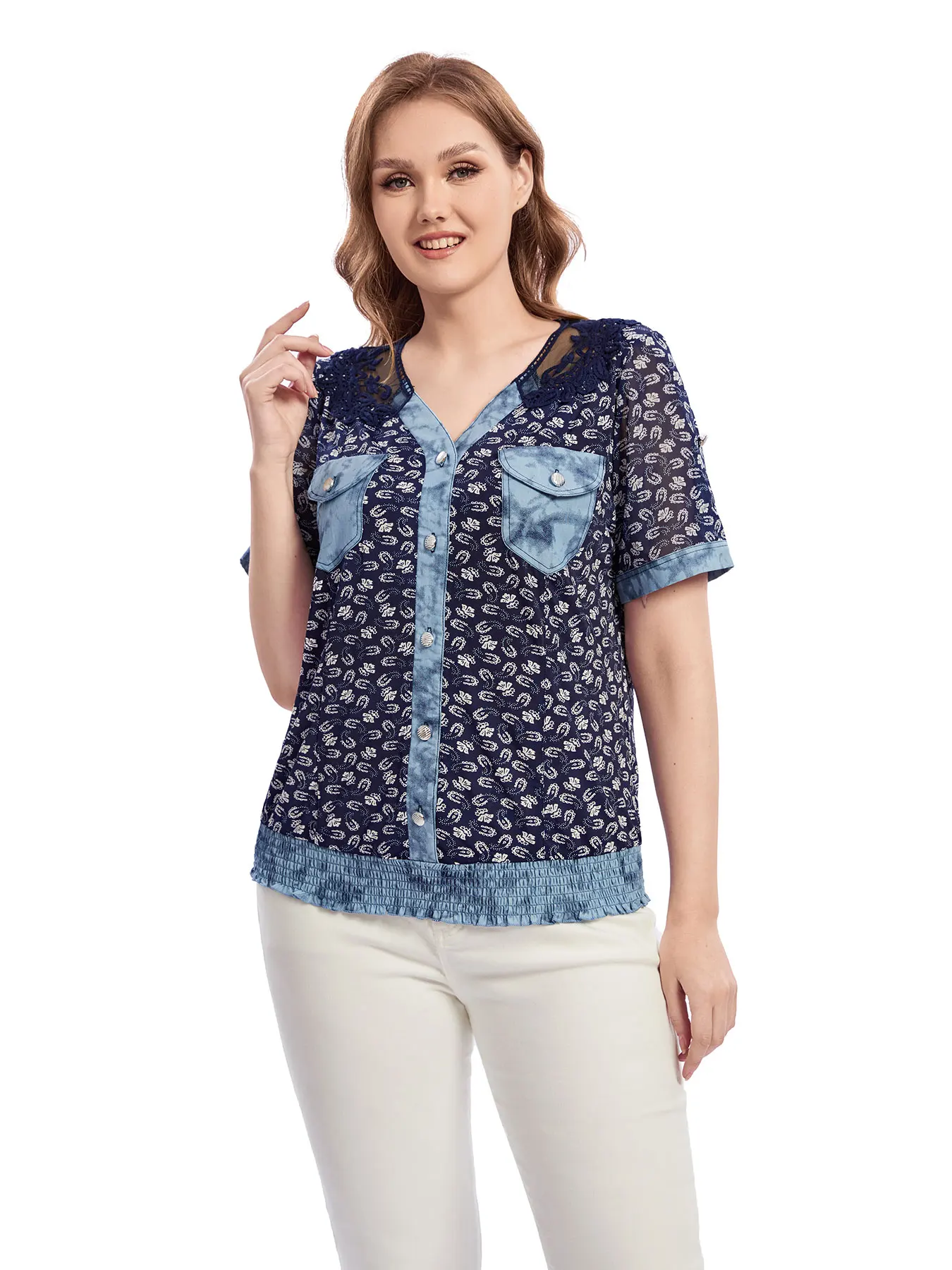 

Женская модная тканая рубашка больших размеров на весну и лето