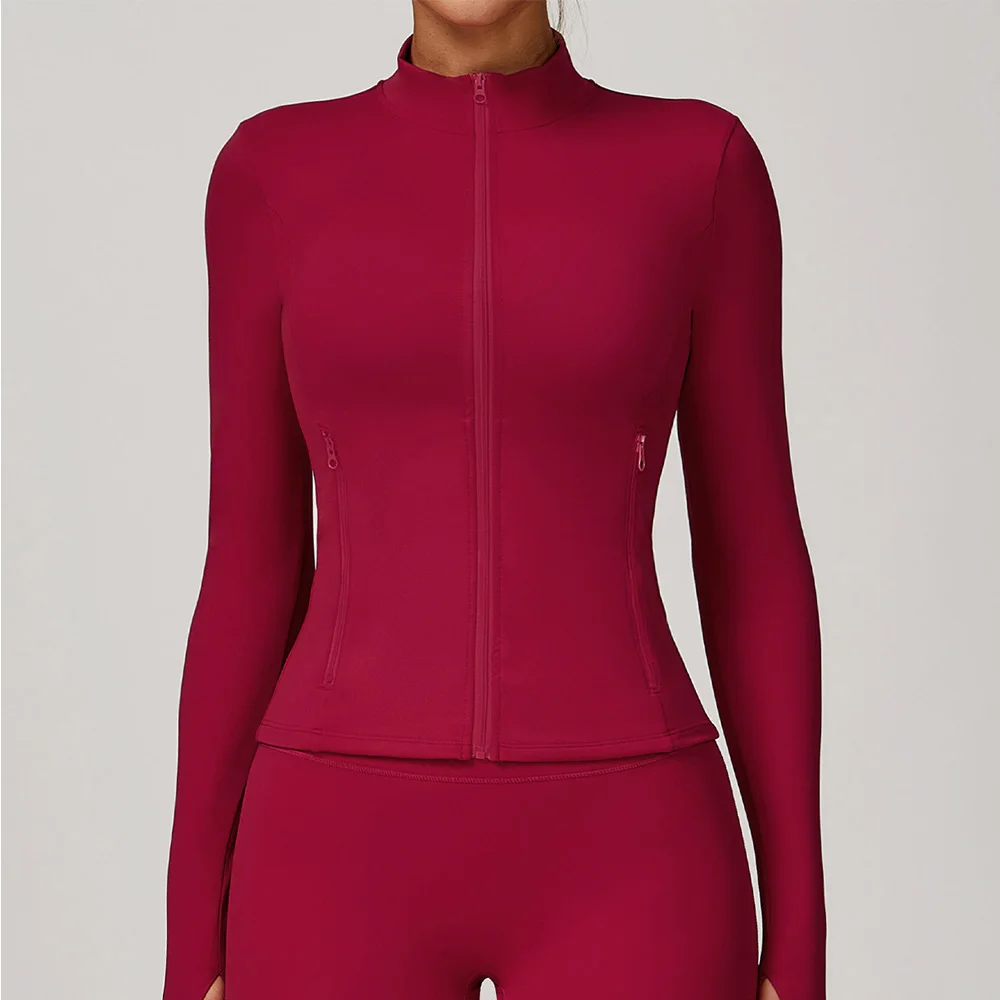 

Топ для бега, ультра-мягкая ткань, повседневные узкие спортивные куртки, женская одежда для йоги на молнии, женская быстросохнущая спортивная одежда с длинными рукавами