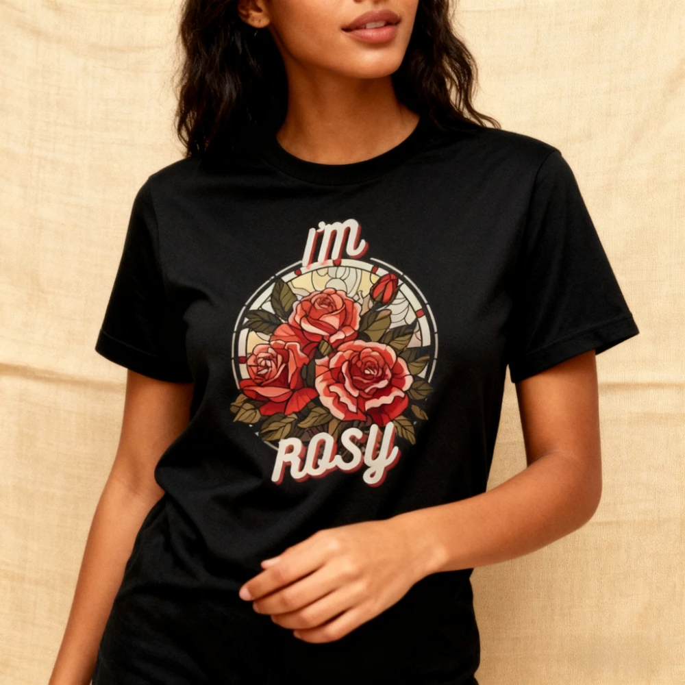 I'm Rosy Vintage Design T-shirt Rose Unisex Quirky Shirt Men Women Casual Fashion Daily Life Streetwear Retro Creative Tee Tops