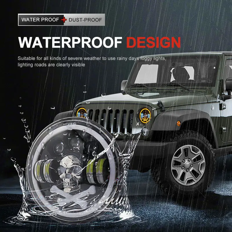 7インチ丸型ユニバーサルled車用バイクヘッドライト4x4-h4ファレファロモトヘッドランプヘッドライト（ハーレー、ホンダ、ジープラングラー用）