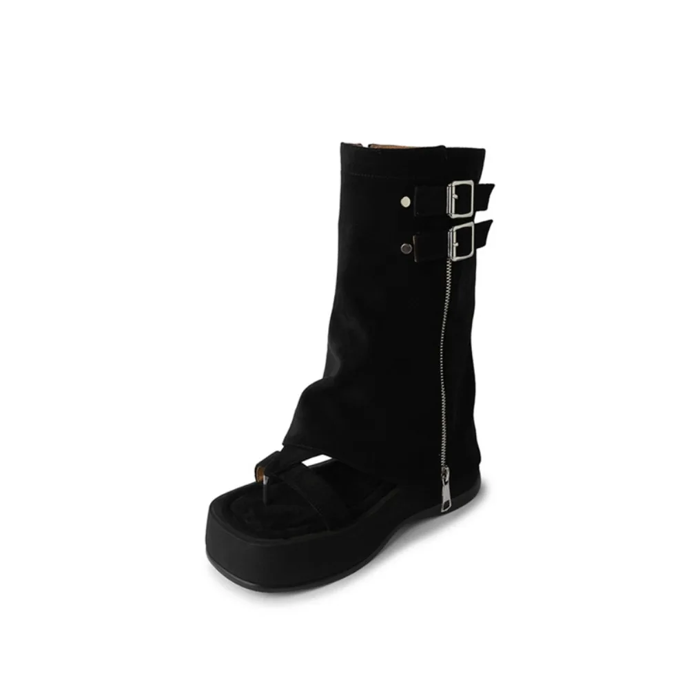 

Casual Designer Women's Sandals Boots Y2k Punk Gothic Open Toe Boots Belt Buckle Gladiator Thick Sole Shoes for Ladies/Girls