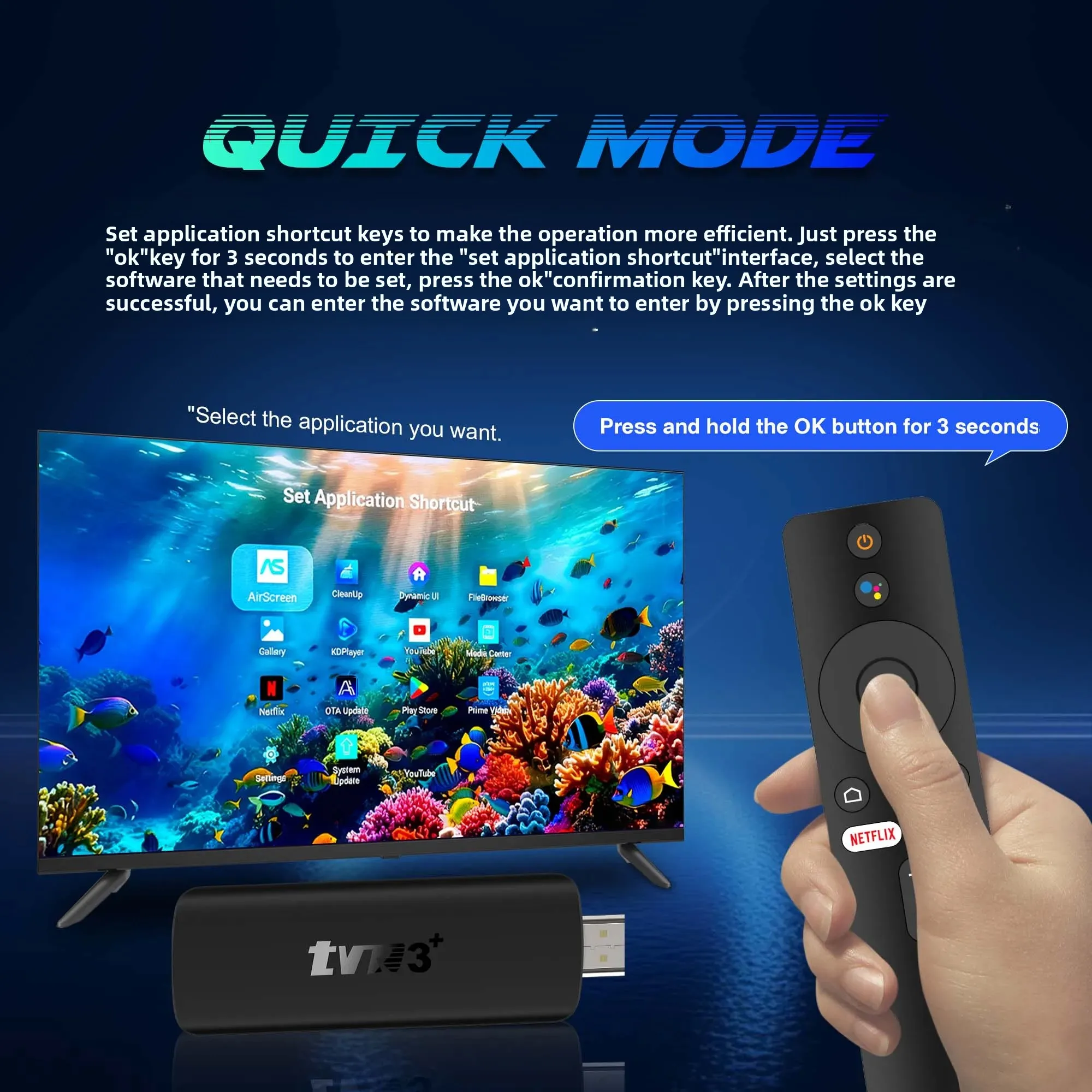 Mortal TVR3 + Android 14 TV Stick 8K Full HD WiFi 6 مشغل الوسائط اللاسلكي Google Voice Netflix BT5.0 Dual-UI Interface RK3518