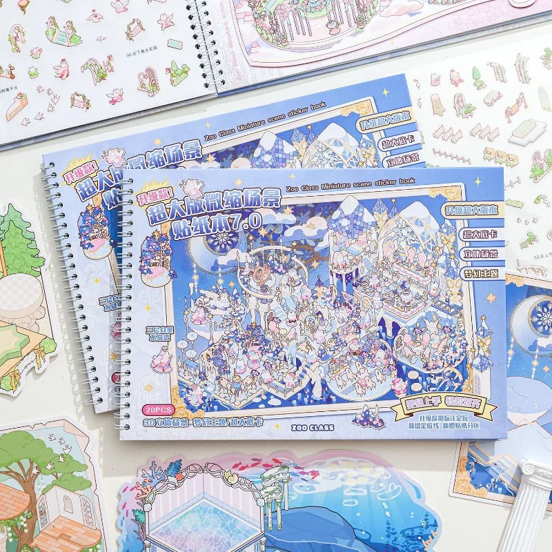Extra Immersive Large Miniature Scene Sticker Book DIY 3D Landscape Stickers Set Stress Relief Dreamy Theme Scrapbooking Gift