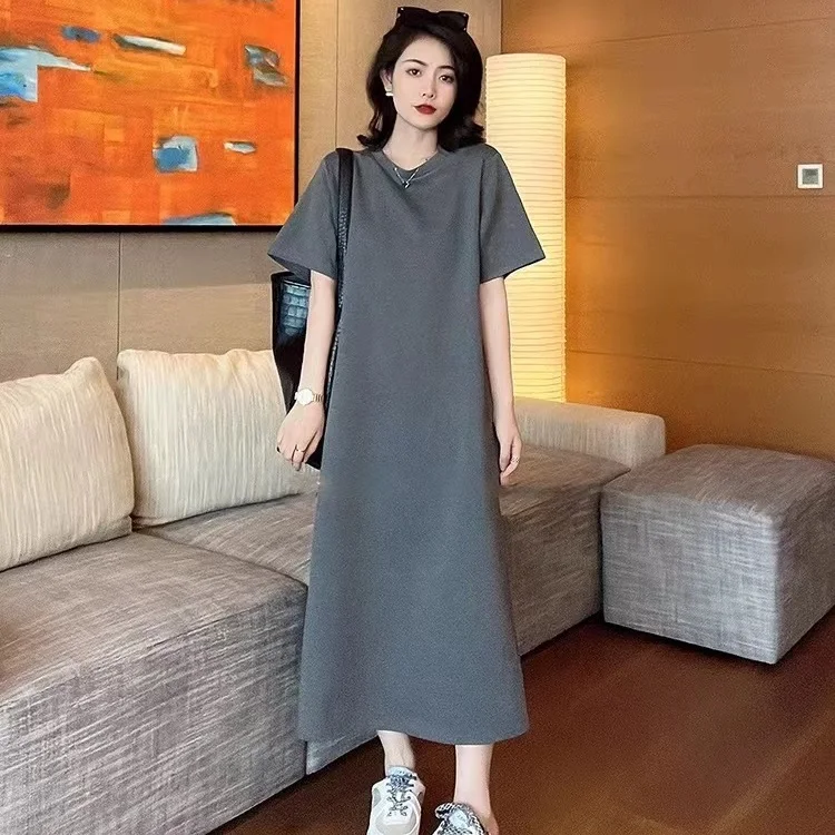 plus Size Cotton Sleep Dress Women Summer Short Sleeve Thin Elastic Loose Long Dress Comfortable plus Size Clothes for Heavy ...