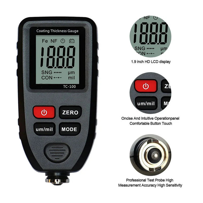 

ARTBULL TC100 Coating Thickness Gauge 0.1-1300um Car Paint Film Thickness Tester Auto Measuring FE/NFE