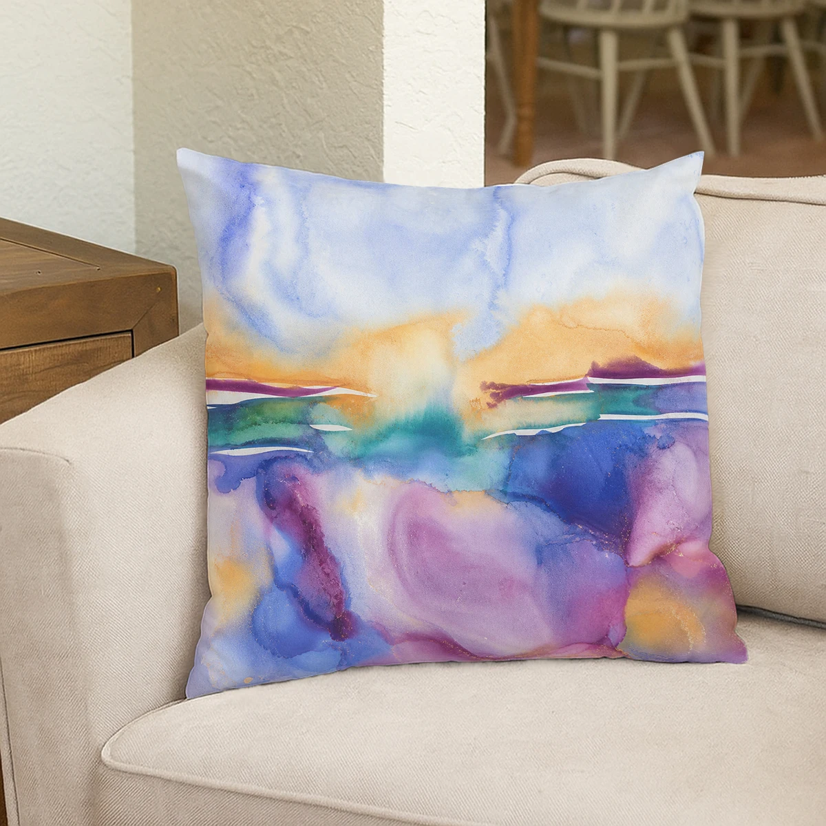 Dreamy Mountain River Landscape Print Polyester Pillow Cover - Decorative Cushion Case for Home, Living Room and Bedroom Decor