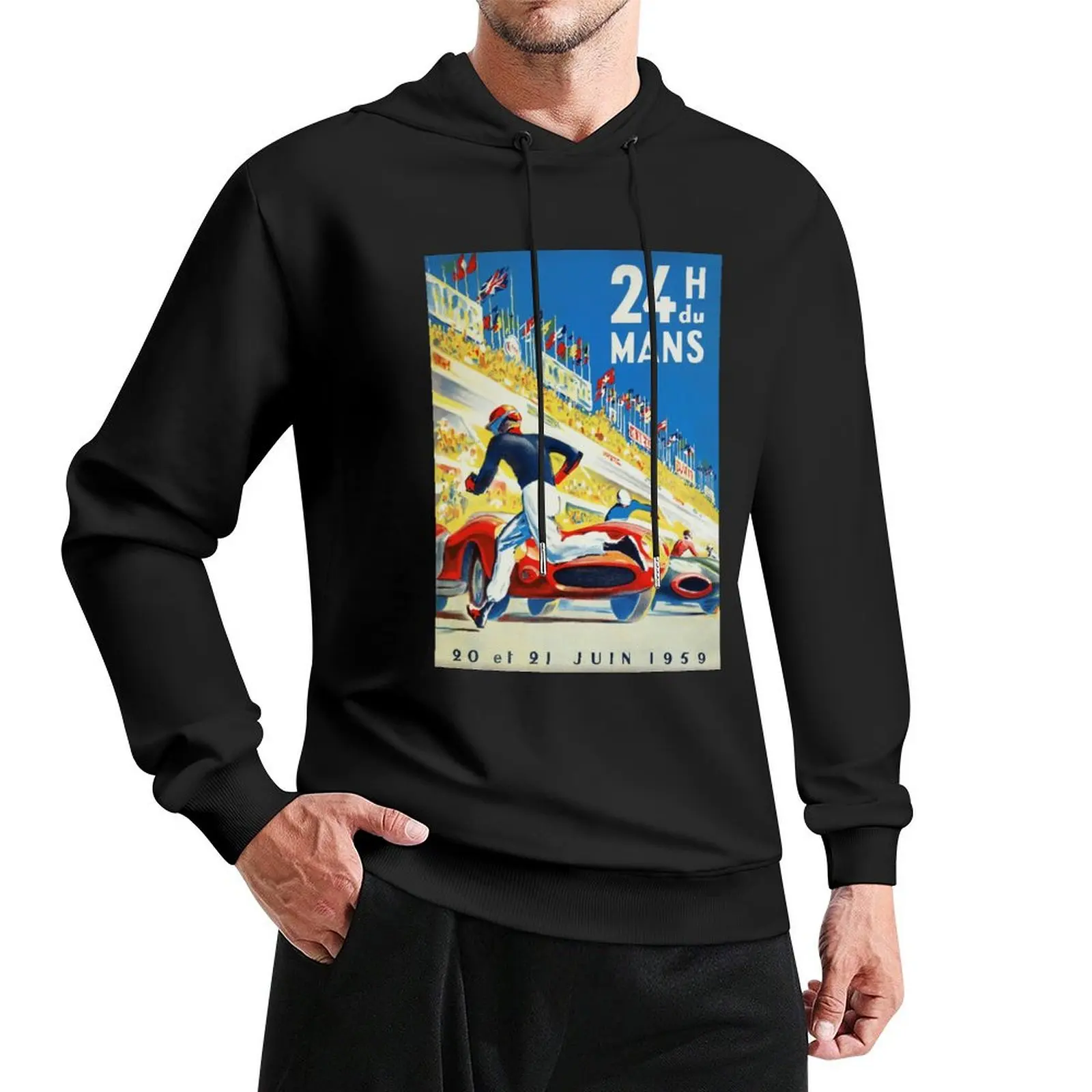 

Le Mans, 24 Hour Car Race, 1959 Car Race Vintage Poster Pullover Hoodie men's winter sweater hoodie oversize