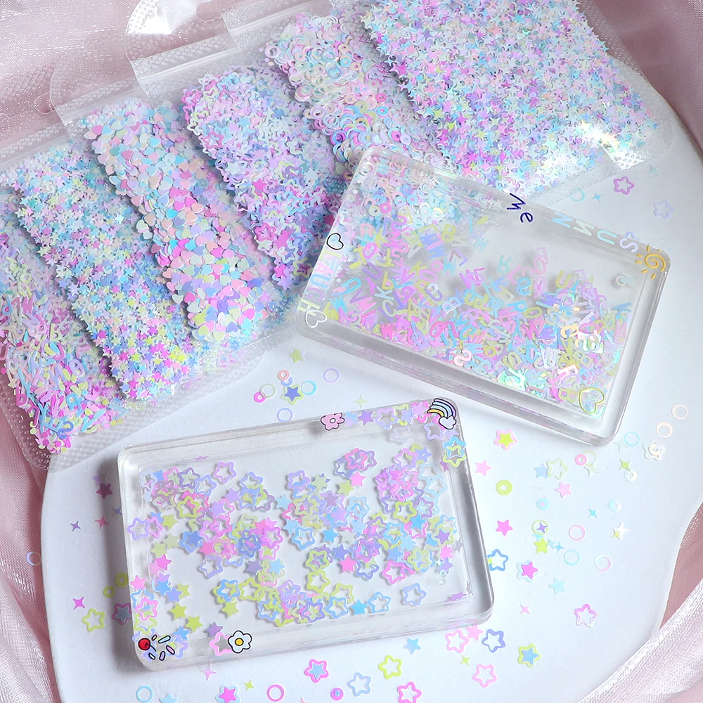 5 g/bag Iridescent Glitter Sequins Epoxy Resin Mold Filling Mermaid Aurora Stars Letter Shape Flakes DIY Keychains Crafts Making