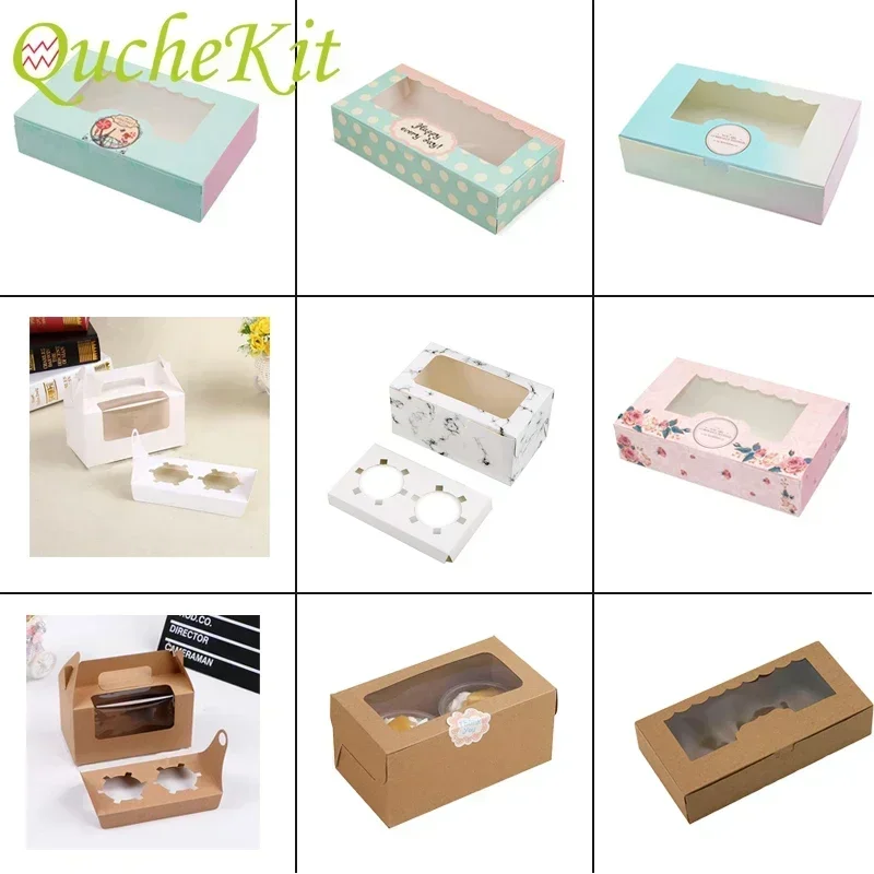 

10 Pcs Paper Gift Box With Window Wedding Party Pink Rose Wreath Kraft Paper Cake Box Food Packaging Boxes Valentine's Day Gift