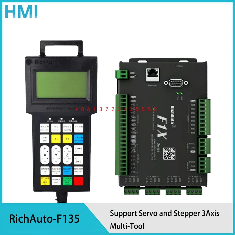 

Richauto CNC DSP Controller F135 Support Servo and Stepper 3Axis Multi-Tool Head Automatic Switching Motion Control System