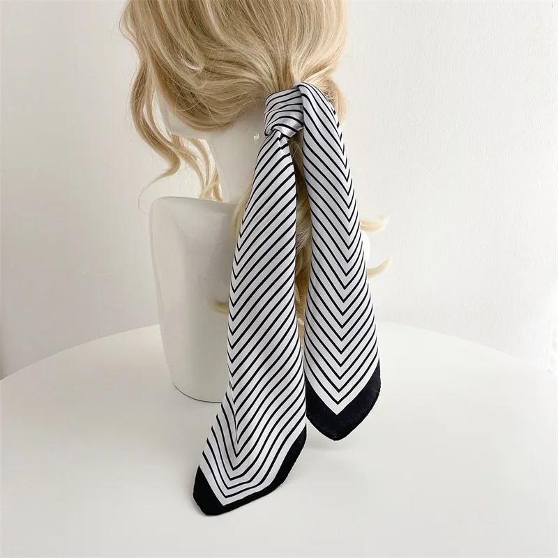 Luxury Stripe Silk Square Scarf Women Neck Tie Shawl Wrap Female 60cm Neckerchief Hair Hand Headkercheif Hijab Bandana Girl Gift