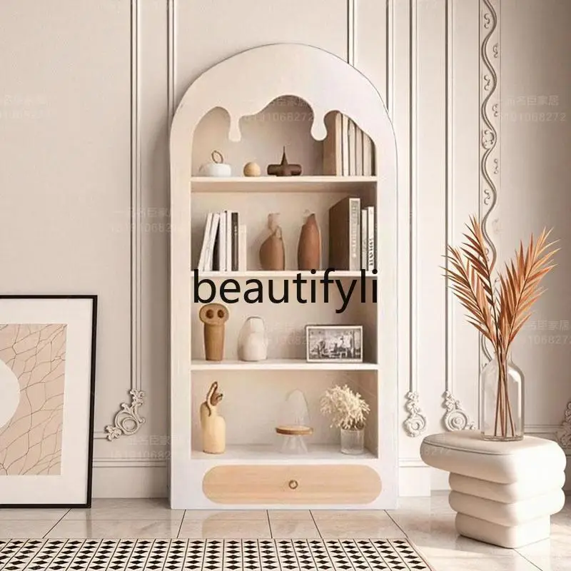 

French Cream Wind Solid Wood Bookcase American Living Room Storage Study Decorative Storage Display Wine Cabinet