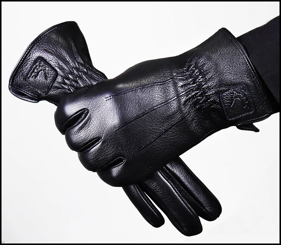 Hochwertige Herren-Lederhandschuhe, Hirschleder-Textur-Ziegenlederhandschuhe, winterwarme Flanellwolle, die mit dünnen und dicken Lederhandschuhen gestrickt ist, Fahrrad- und Fahrlederhandschuhe – Detail 22