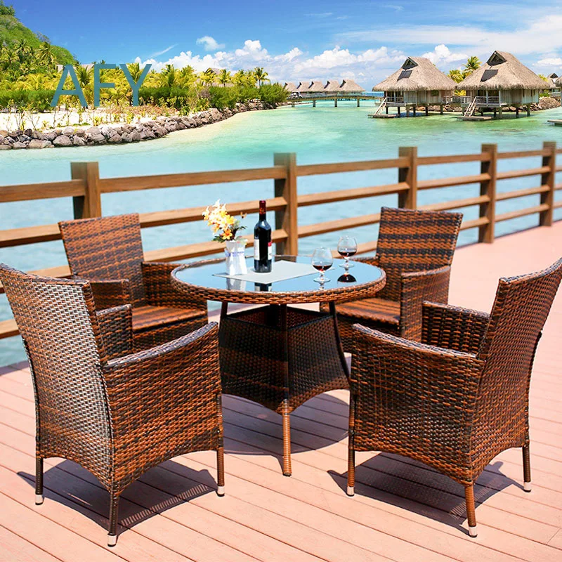 Wicker Outdoor Swing Chair Set with Table for Patio Balcony Deck Furniture 3 Piece Rattan Leisure Chair Coffee Table Set