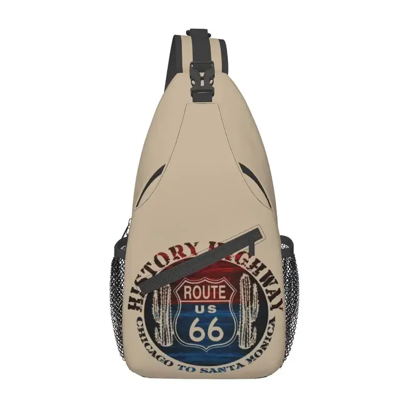 Fashion Route 66 America Road Vintage Trip Sling Crossbody Backpack Men Shoulder Chest Bag for Camping Biking