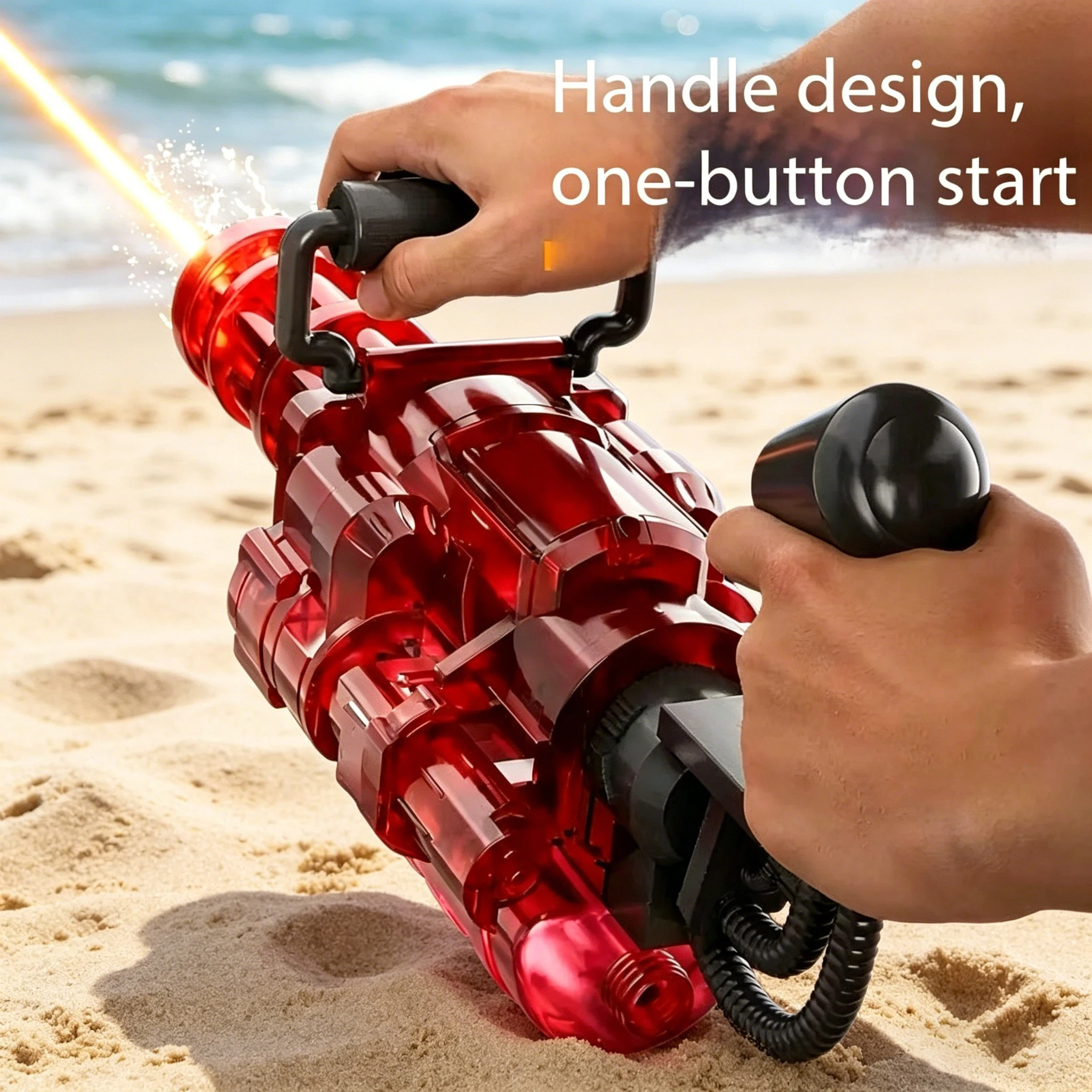 Gatling – Pistolet à Eau Électrique – Double Batterie 2000 MAh – 3 Modes D’Alimentation (400ml, 3000ml, Tuyau) – Portée 8,5-9,7 M – LED – Pour Adultes Et Enfants
