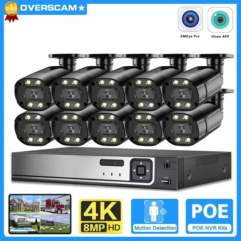 4K Security Camera System H.265 10CH NVR PoE Smart 8MP Super Color Full Night Vision Audio Water Proof Camera Security System