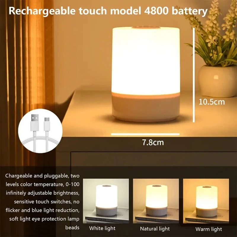 Luci notturne TKOH-LED Ricarica USB dimmerabile Lampade notturne da tavolo Camera da letto Illuminazione da comodino Decorazione Lampade da lettura touch a LED