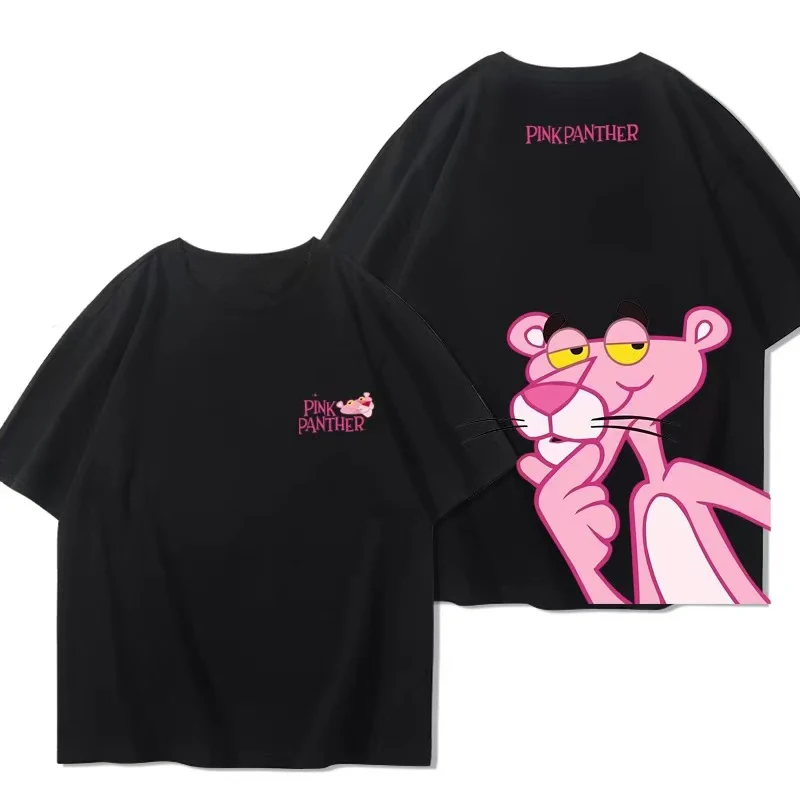 （Miniso) Pink Panther Anime Ponder Summer Cute Art Style Short Sleeved Loose Clothes Women Tshirts Trend Fashion Cartoon Tops