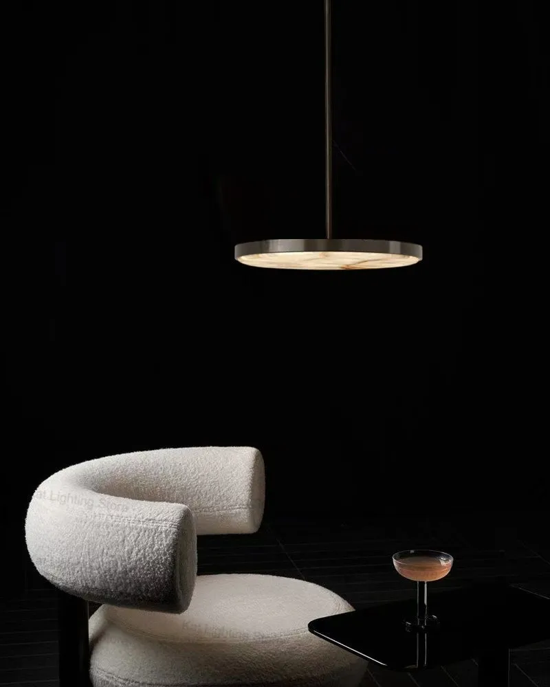 

Modern American Luxury Marble Pendant Lamp for Ceilings Brass Black Round Dimmable Lustre Corridor