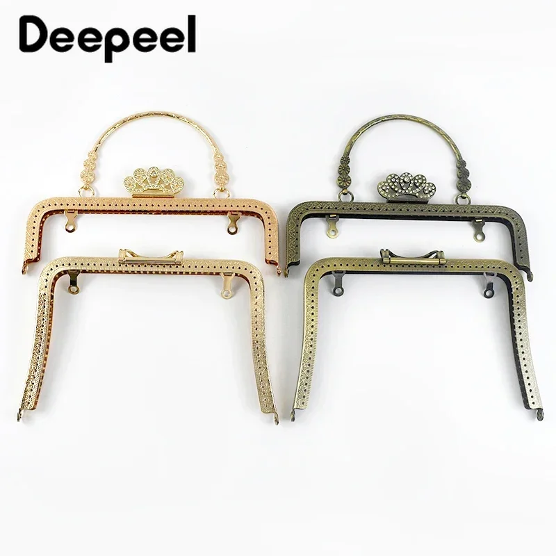 1Pc Deepeel 20CM Metal Embossed Bag Handle Handmade Purse Frame Sewing Brackets DIY Handbag Kiss Clasp Handles for Making Bags