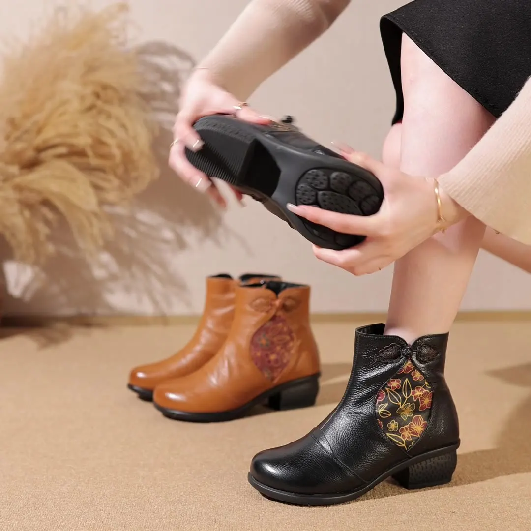 

plus size 42 women big foot ankle boots woman genuine leather high boots top quality mom winter fur booties ladies casual shoes