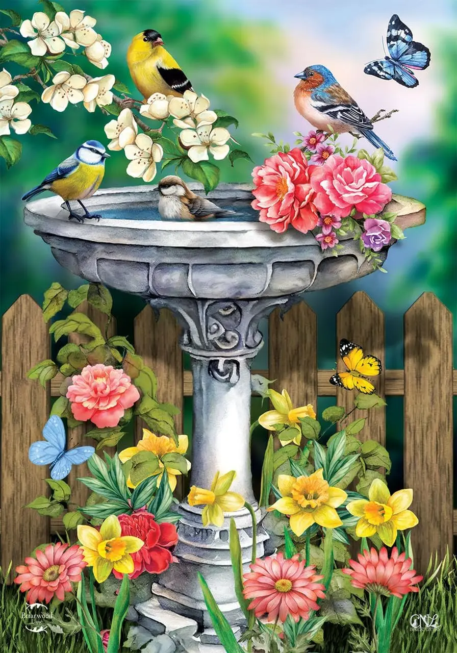 Birdbath in Bloom Spring Garden Flag 18