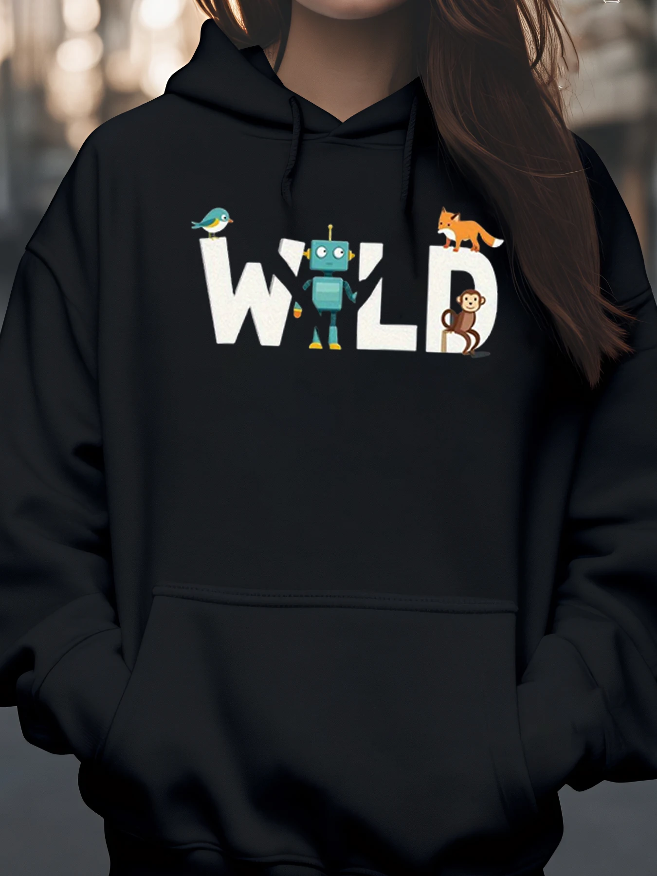 هوديي مطبوع عليه روبوت الحيوانات البرية لملابس غير رسمية للأطفال والمراهقين