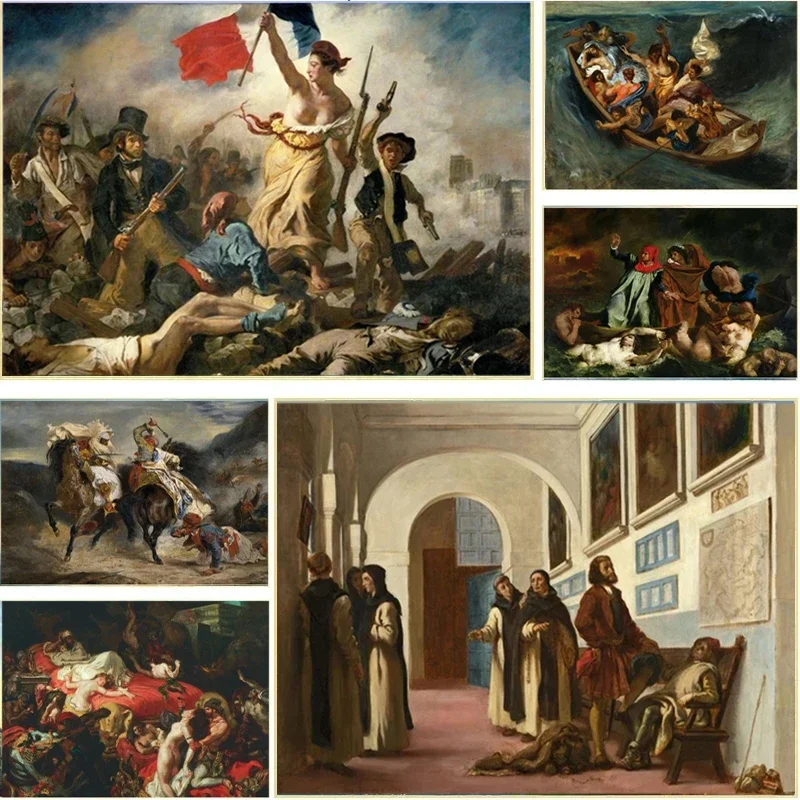 1pc frameless Artist Eugene Delacroix Liberty Leading The People Poster French Revolution Marianne Canvas Painting Wall Art Room