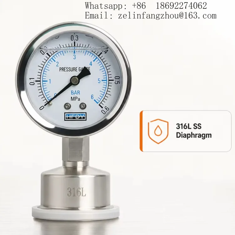 316L Stainless Steel Tri Clamp Sanitary Diaphragm Pressure Gauge Zero Dead Zone Class 2.5 Accuracy Hygienic Heavy Duty