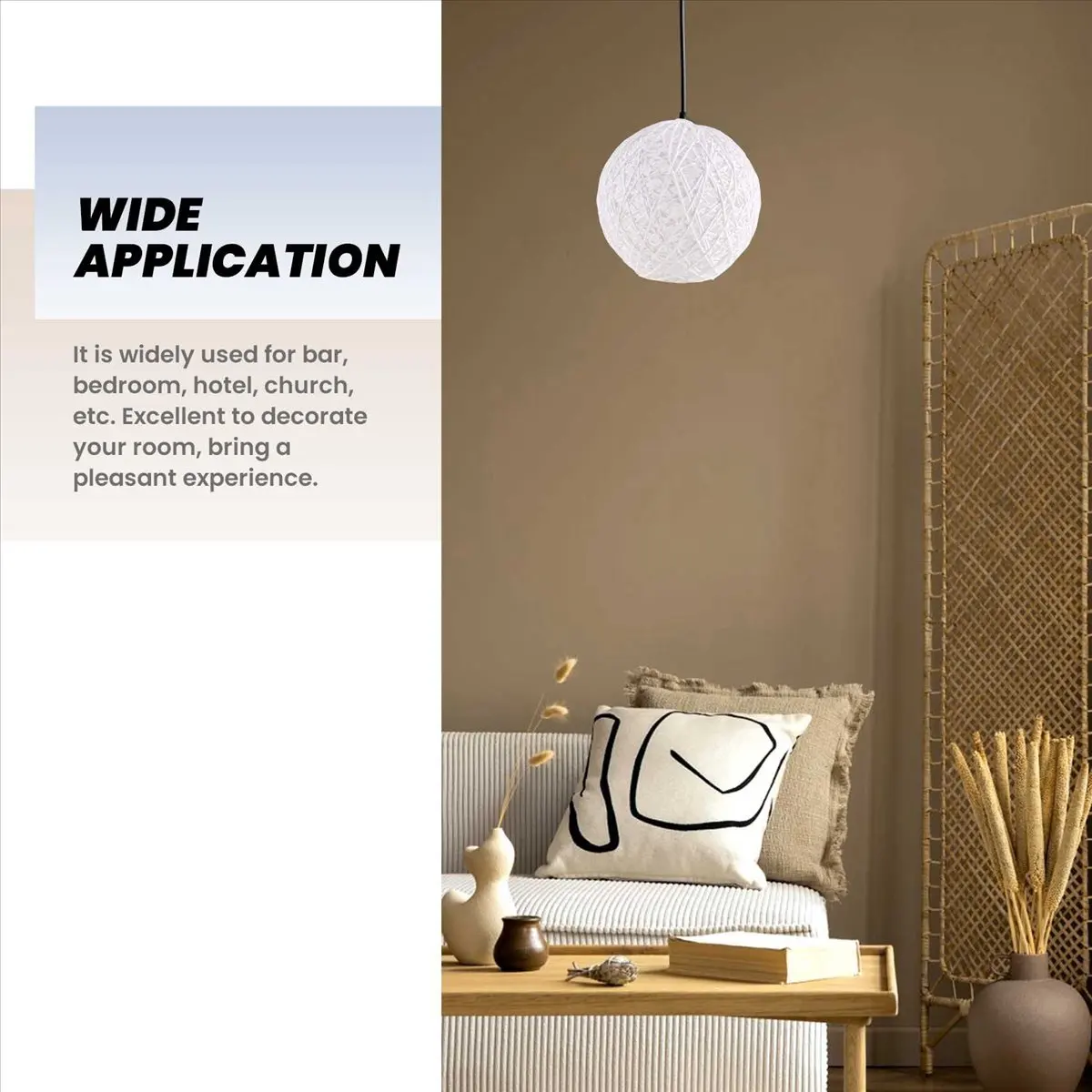 

ABFA White Bamboo, Rattan And Jute Ball Chandelier Individual Creativity Spherical Rattan Nest Lampshade