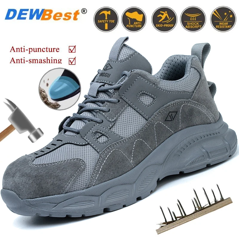 Summer wholesale men\'s and women\'s anti-smash anti-puncture steel toe protective safety shoes breathable lightweight work shoes