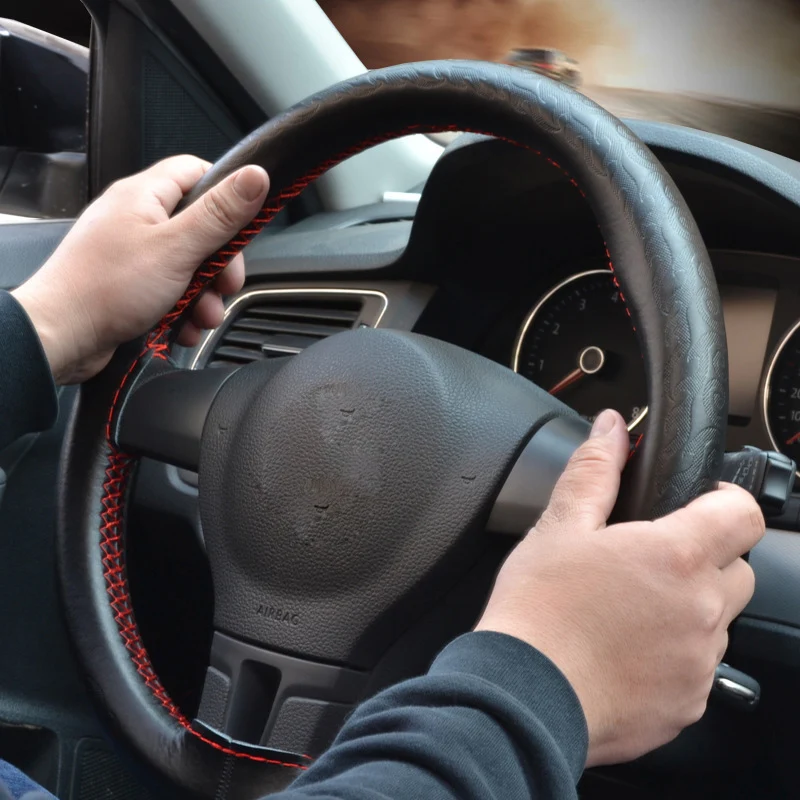 36 38 40CM DIY Car Styling Genuine Leather Auto Car Steering Wheel Cover Cap Soft Anti-slip With Needles And Thread