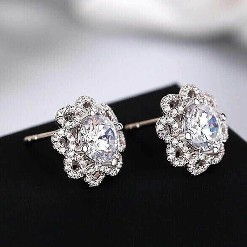 Huitan Gorgeous Flower-shaped Stud Earrings for Women Aesthetic Crystal Accessories Wedding Party Luxury Trendy Female Jewelry