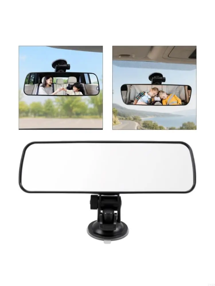 Universal Black Vehicle Rear View Mirror, 22 x 6 Interior Mirror with Suction Cup Mount and Adjustable Bracket for Daily Driving