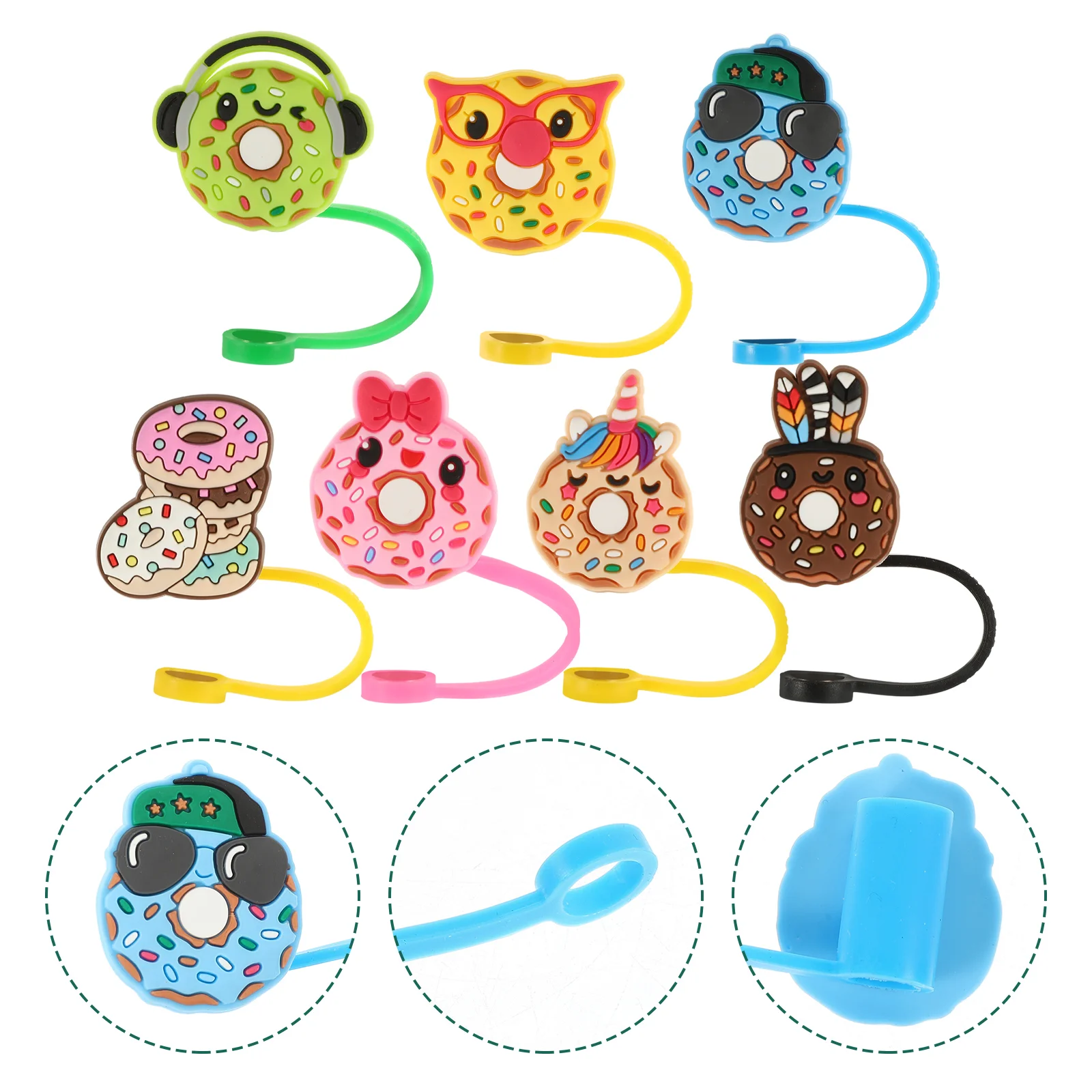 7 Pcs Cartoon Straw Cover Tumbler Party Supplies Silica Gel Tips Protector Protectors