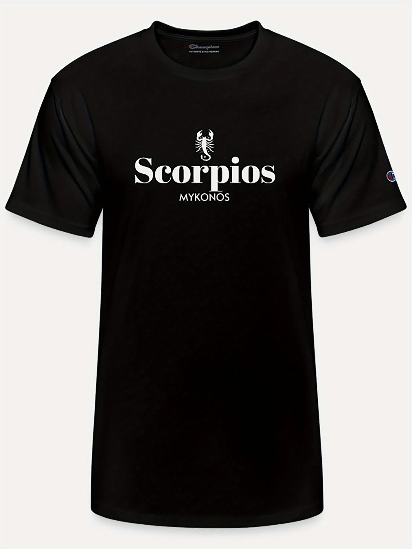 Scorpios Beach Club, Mykonos, Greece (white)-6398 funny Men’s Short Sleeve Graphic T-shirt Collection  black