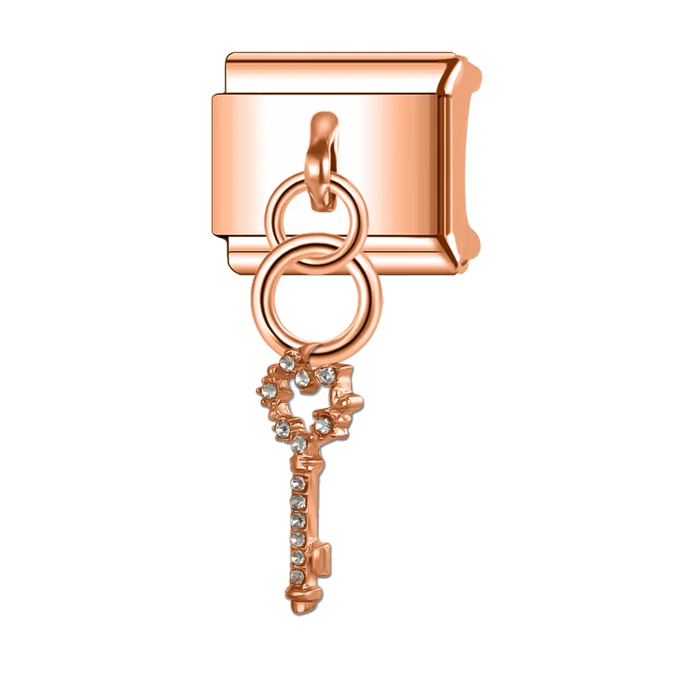 Trusta 2024 Fashion New Key Shell Charms Italian Links Fit 9mm Pendant Stainless Steel Bracelet Women Gift DIY Jewelry N208